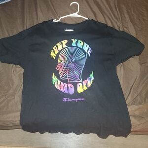 Champion Black Tee with Vibrant Graphic